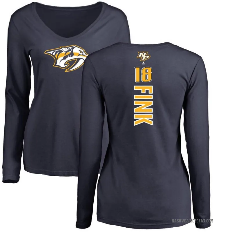 Aiden Fink Women's Navy Nashville Predators Backer Long Sleeve T-Shirt -