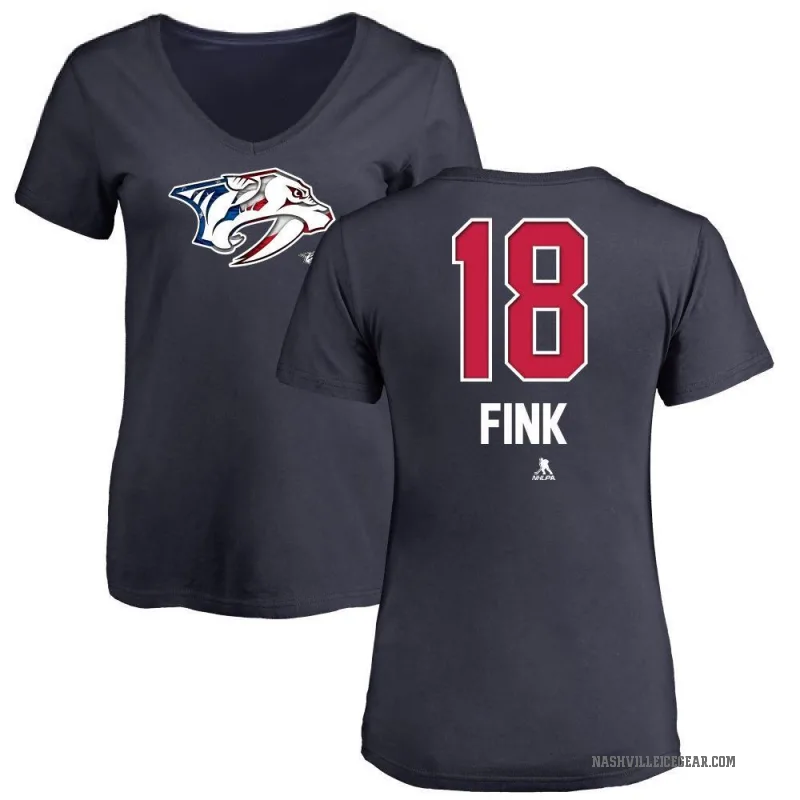 Aiden Fink Women's Navy Nashville Predators Name and Number Banner Wave V-Neck T-Shirt -