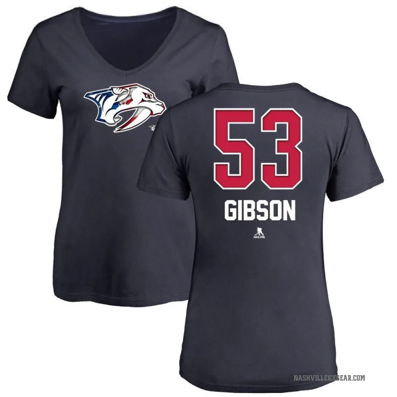 Andrew Gibson Women's Navy Nashville Predators Name and Number Banner Wave V-Neck T-Shirt -