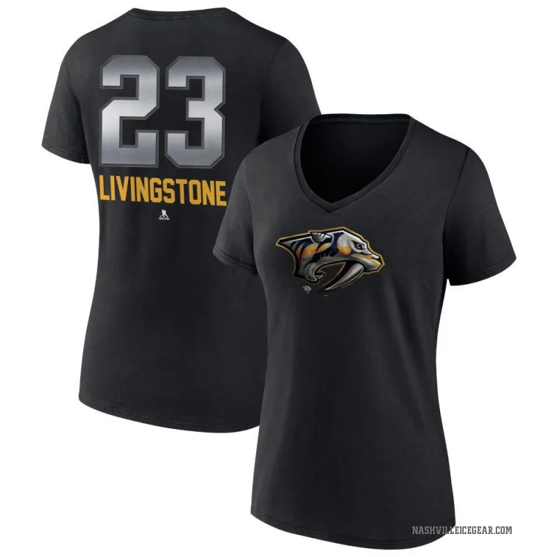 Jake Livingstone Women's Black Nashville Predators Midnight Mascot Logo V-Neck T-Shirt