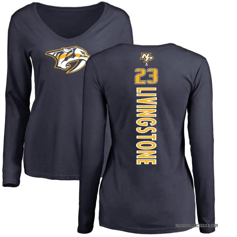 Jake Livingstone Women's Navy Nashville Predators Backer Long Sleeve T-Shirt -