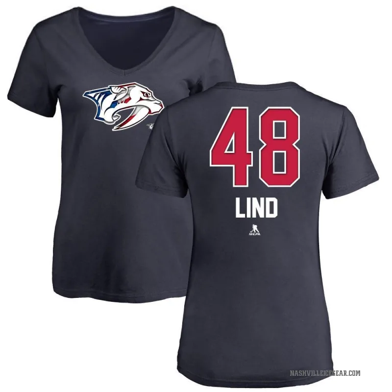 Kalan Lind Women's Navy Nashville Predators Name and Number Banner Wave V-Neck T-Shirt -