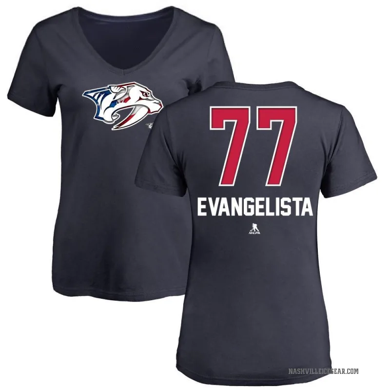 Luke Evangelista Women's Navy Nashville Predators Name and Number Banner Wave V-Neck T-Shirt -