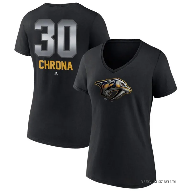 Magnus Chrona Women's Black Nashville Predators Midnight Mascot Logo V-Neck T-Shirt