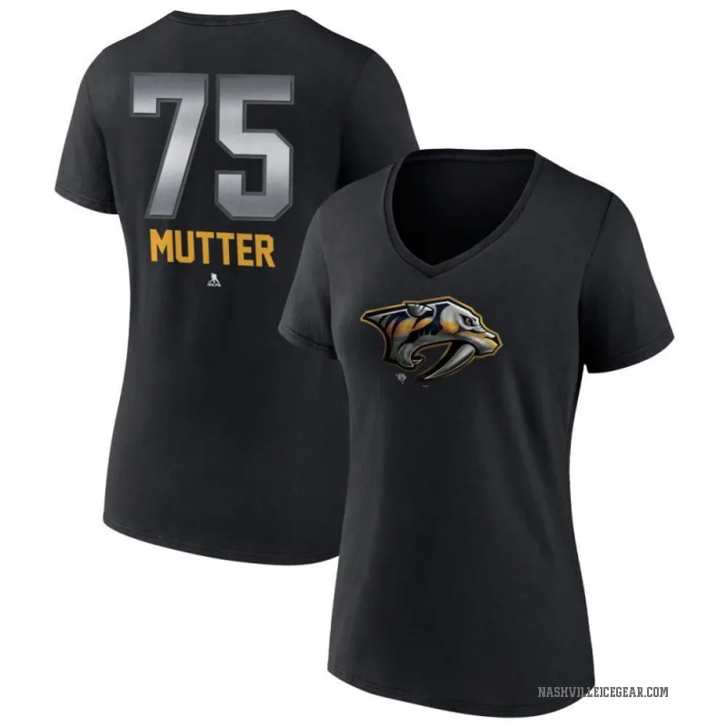 Navrin Mutter Women's Black Nashville Predators Midnight Mascot Logo V-Neck T-Shirt