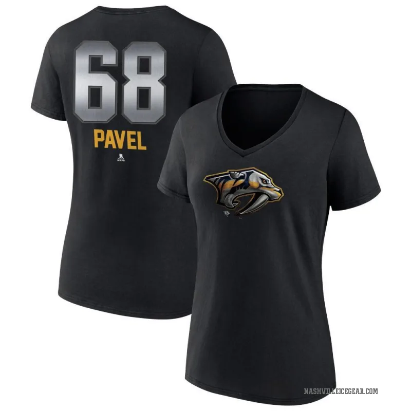 Ondrej Pavel Women's Black Nashville Predators Midnight Mascot Logo V-Neck T-Shirt