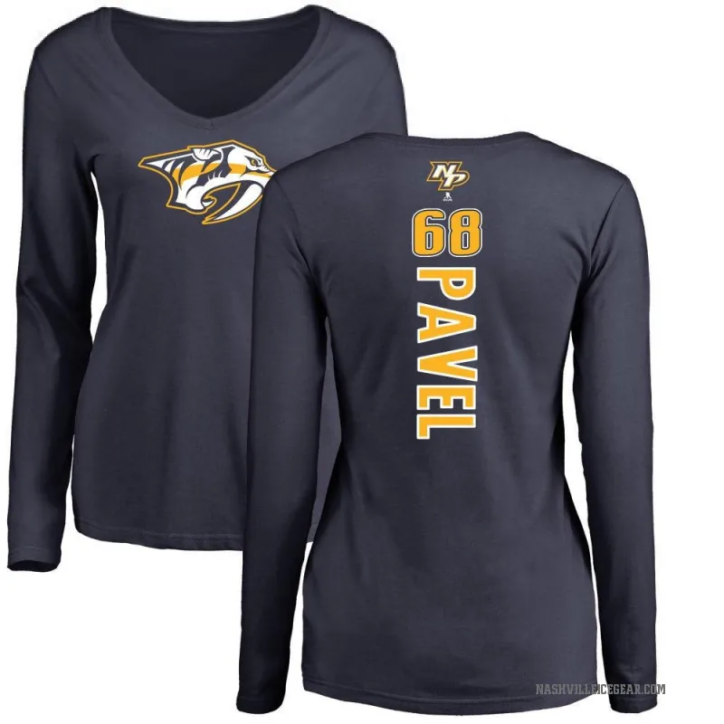 Ondrej Pavel Women's Navy Nashville Predators Backer Long Sleeve T-Shirt -